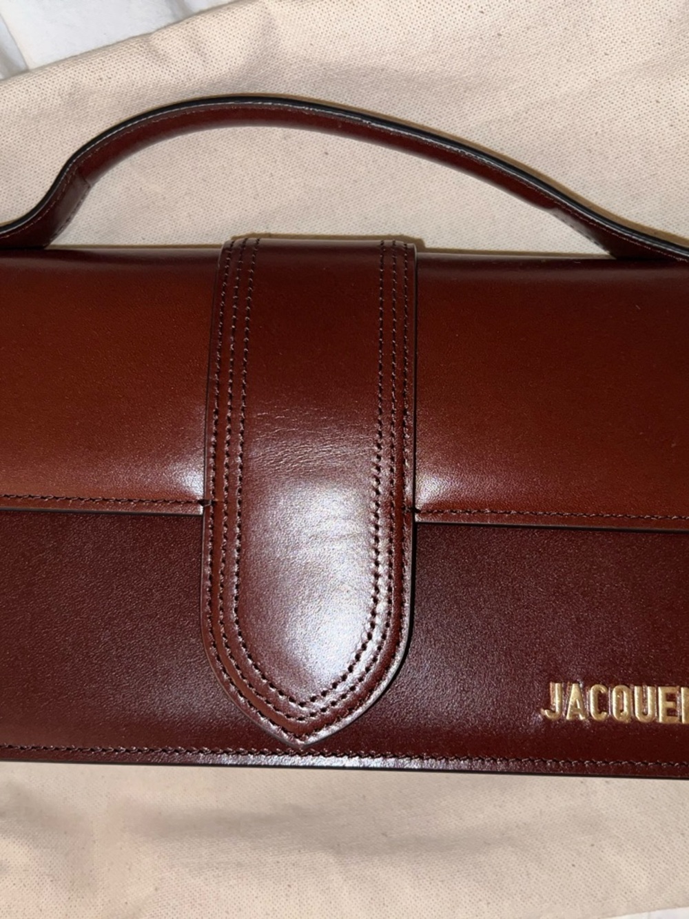 Jacquemus Chestnut Brown Leather Crossbody with Gold Logo - Picture 8 of 10